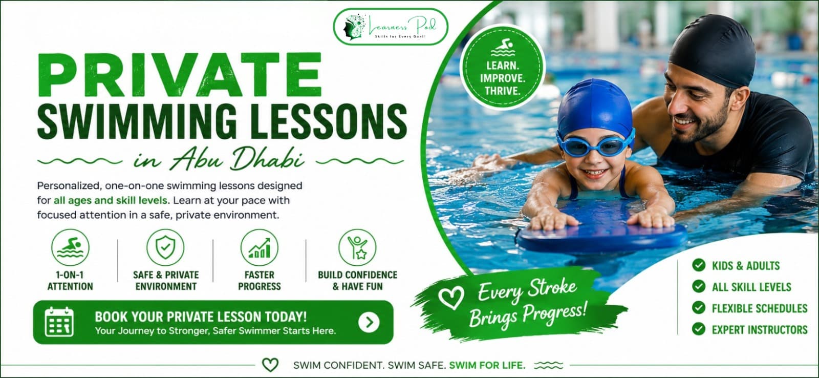 Private Swimming Lessons in Abu Dhabi for All Ages – Learn to Swim with Confidence